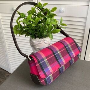 Y2K Liz Claiborne Pink Plaid and Faux Leather Small Shoulder Bag